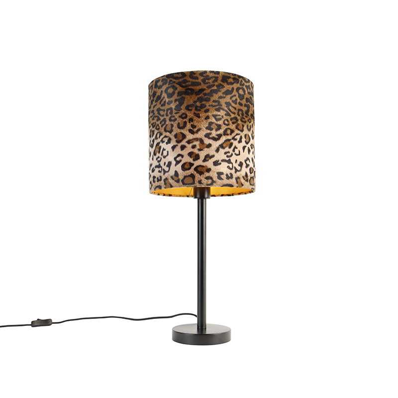 Moderne bordlampe sort med skærm leopard 25 cm – Simplo