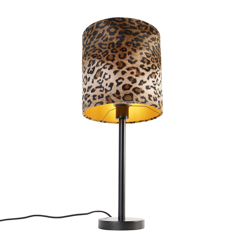 lampe de table moderne noire avec abat-jour léopard 25 cm - simplo