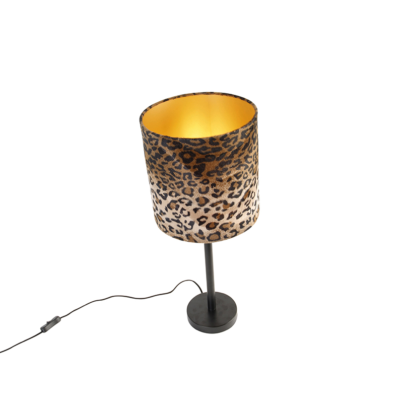 lampe de table moderne noire avec abat-jour léopard 25 cm - simplo