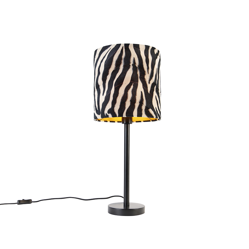 Levně Moderní stolní lampa černá se stínidlem zebra 25 cm - Simplo