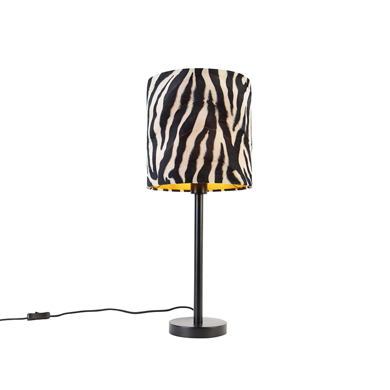 Moderná stolná lampa čierna so zebra tienidlom 25 cm - Simplo