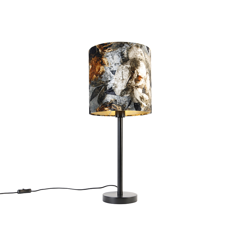 Levně Moderní stolní lampa černá se stínidlem květiny 25 cm - Simplo