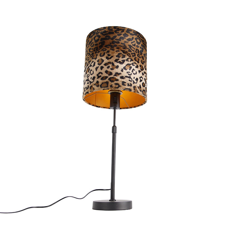 lampe à poser abat-jour velours noir design léopard 25 cm - parte