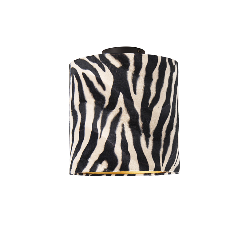 Plafoniera con paralume in velluto nero opaco a motivo zebra 25 cm - Combi