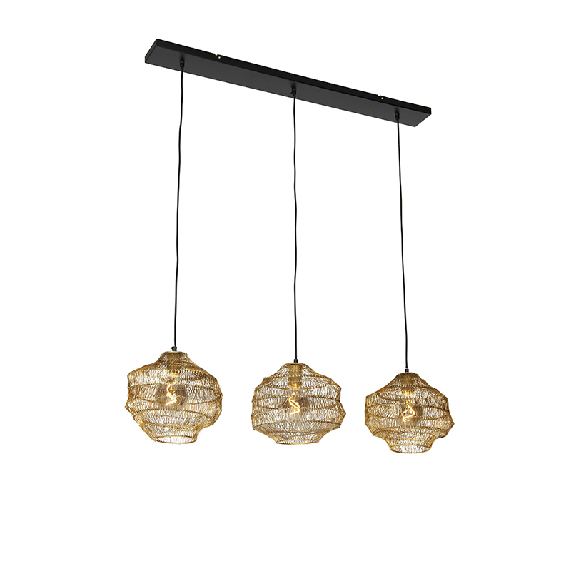 Orientalna lampa wisząca złota wydłużona 3-punktowa - Vadi