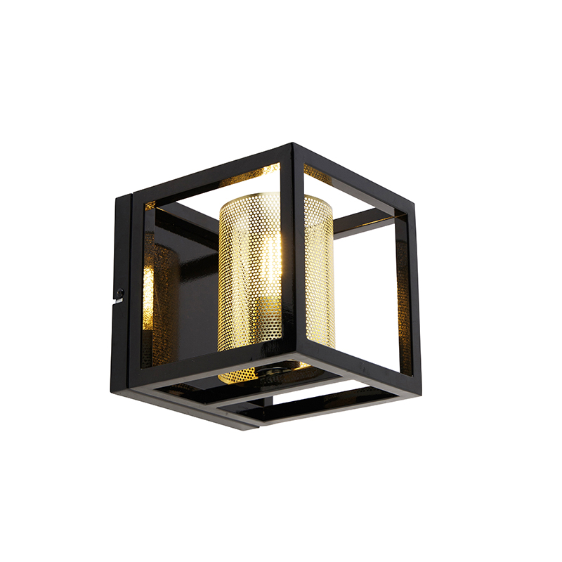 Industriële wandlamp zwart met goud - Cage Tess