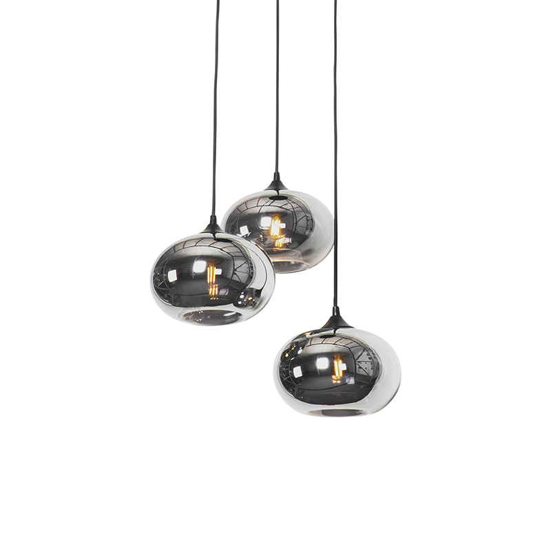 suspension art déco noire 3 lumières avec verre fumé - busa