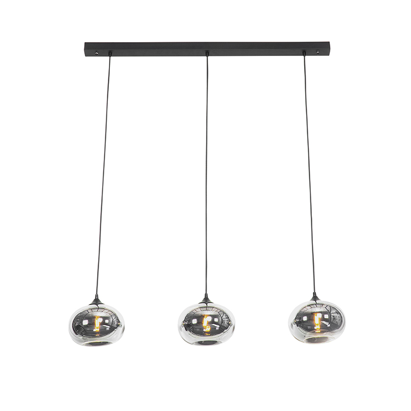 Lámpara colgante Art Deco negra con cristal ahumado oblongo 3 luces - Busa