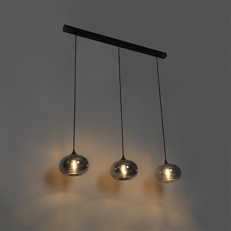 Lámpara colgante Art Deco negra con cristal ahumado oblongo 3 luces - Busa