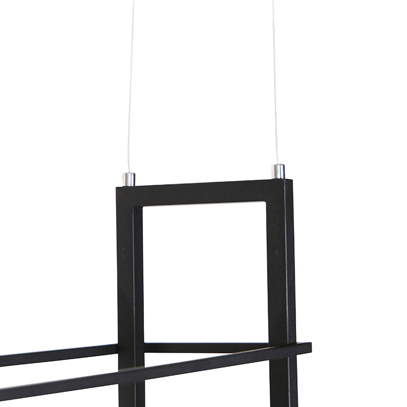 QAZQA Lampada A Sospensione Tavolo Soggiorno Cage Rack - Industriale - Acciaio,Legno - Marrone/Nero - Oblungo Max. 4 X Watt 12 Lampada a sospensione industriale nera con legno e cremagliera 4 luci - Cage Rack