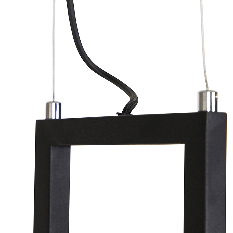 QAZQA Lampada A Sospensione Tavolo Soggiorno Cage Rack - Industriale - Acciaio,Legno - Marrone/Nero - Oblungo Max. 4 X Watt 15 Lampada a sospensione industriale nera con legno e cremagliera 4 luci - Cage Rack