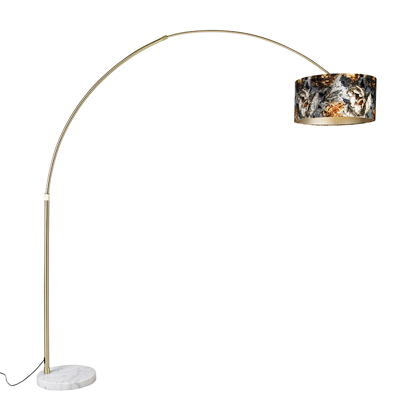 Oblúková lampa mosadz so tienidlom s kvetinovým vzorom 50 cm - XXL