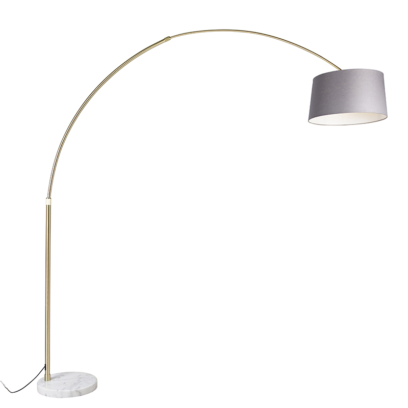 Oblúková lampa mosadzná s sivým mramorovým tienidlom z látky 45 cm - XXL Oblúková lampa mosadzná s sivým mramorovým tienidlom z látky 45 cm - XXL