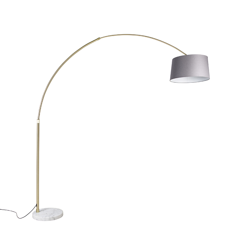 lampe à arc en laiton avec abat-jour en tissu marbré gris 45 cm - xxl