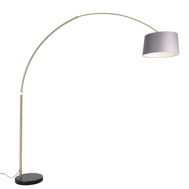 Oblúková lampa mosadz s mramorom a sivým látkovým tienidlom 45 cm - XXL Oblúková lampa mosadz s mramorom a sivým látkovým tienidlom 45 cm - XXL