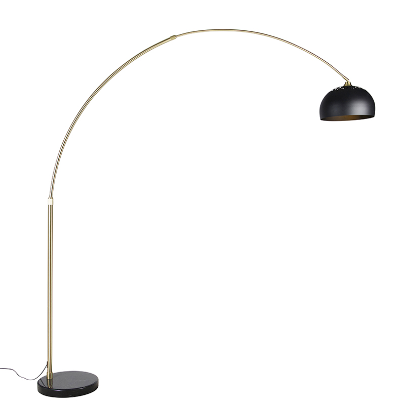 Moderná oblúková stojaca lampa mosadz s mramorovým podstavcom a čiernym tienidlom 32,5 cm - XXL Moderná oblúková stojaca lampa mosadz s mramorovým podstavcom a čiernym tienidlom 32,5 cm - XXL