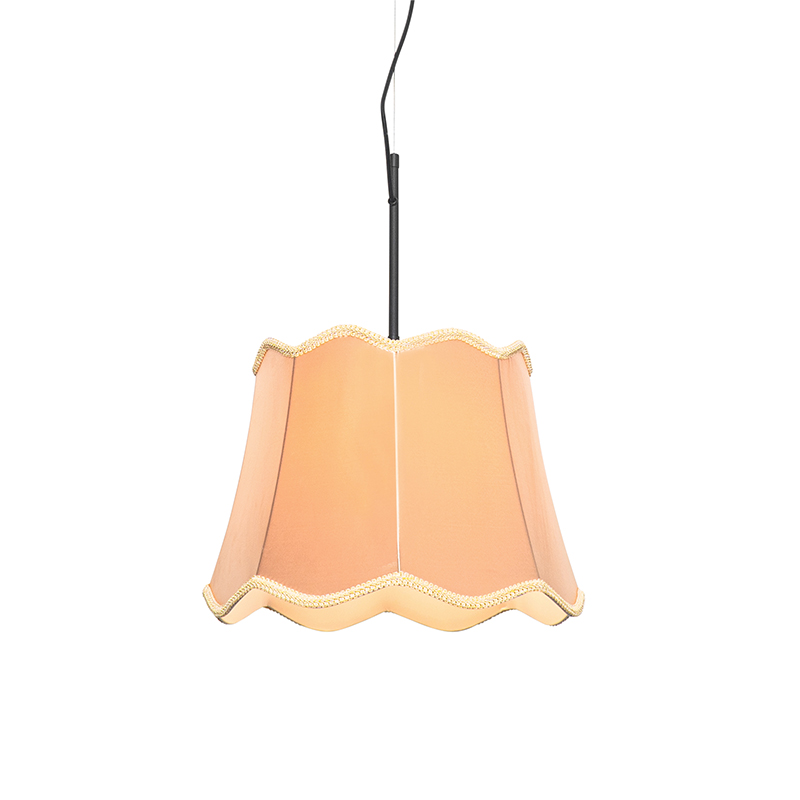 Klasická závesná lampa čierna s tienidlom zlatá - Nona