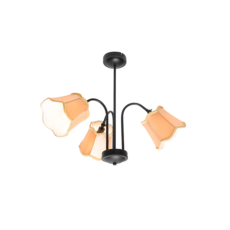 Klasické stropné svietidlo čierne s tienidlom zlaté 3-svetlo - Nona