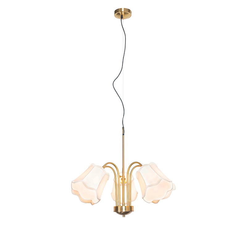 Klasická závesná lampa z mosadze s bielym tienidlom 5-svetlá - Nona