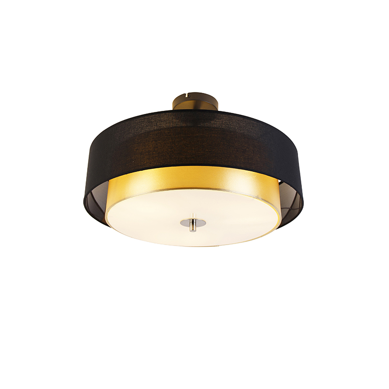 Modern taklampa svart med guld 50 cm 3-ljus – Drum Duo