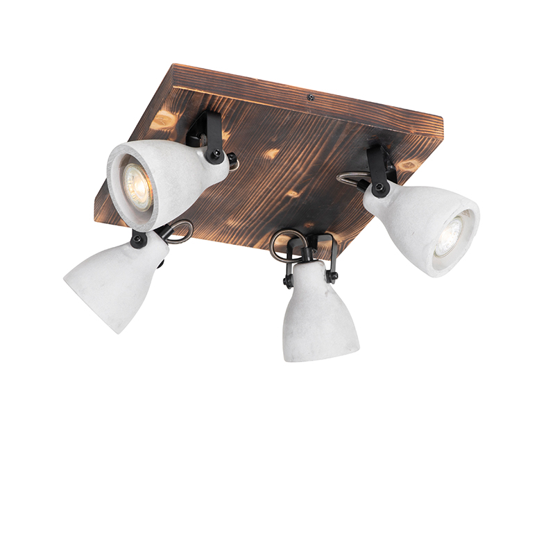 Plafonnier industriel bois avec béton 4 lumières - Creto