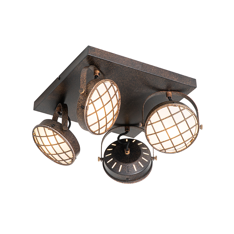 Vintage plafondlamp roestbruin vierkant 4-lichts - Tamina