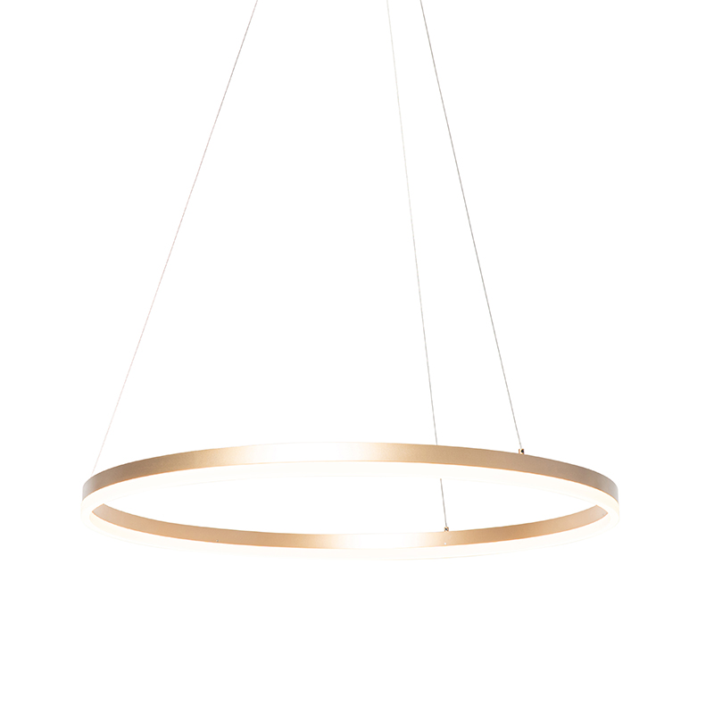 Lampă cu pandantiv inel de design auriu 80 cm cu LED și dimmer - Anello