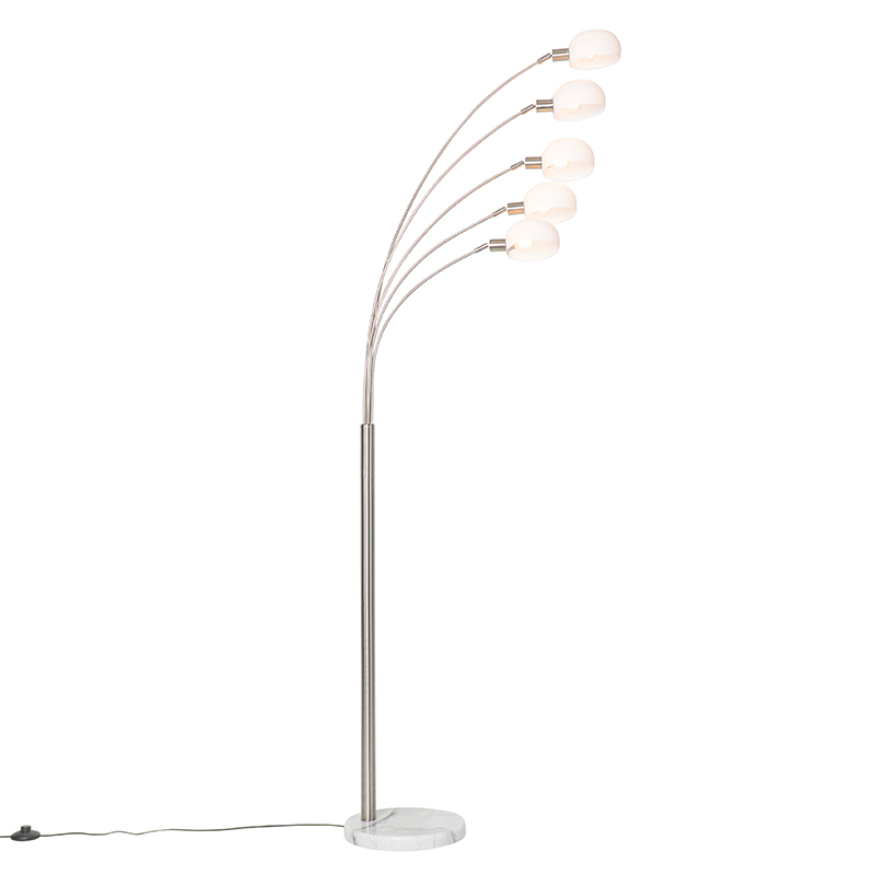 Lampadaire design en acier avec verre opale 5 lumières - Sixties Marmo
