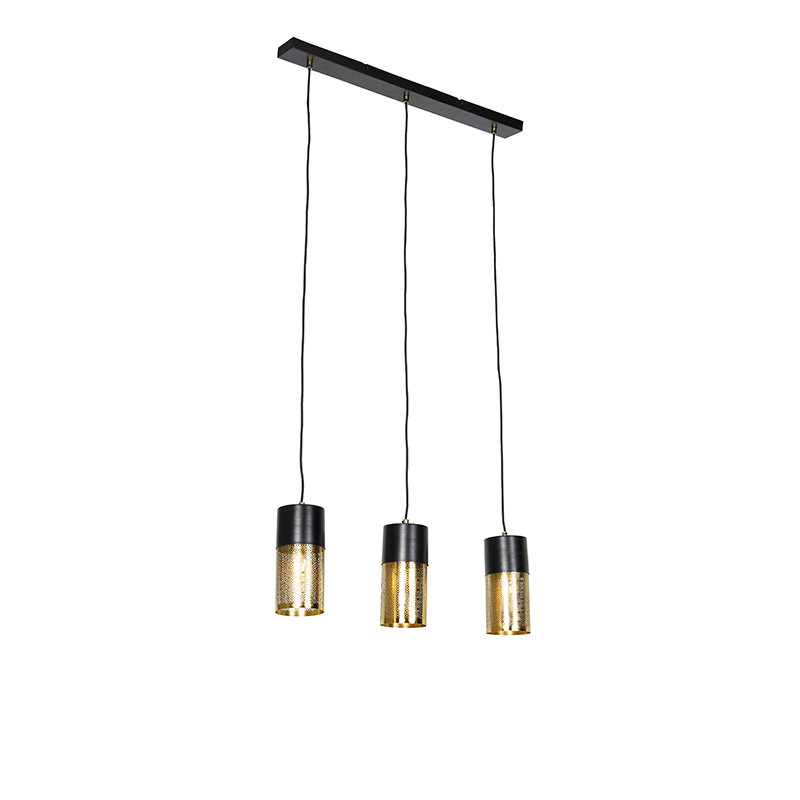 Industrial hanging lamp black with gold elongated 3-light - Raspi