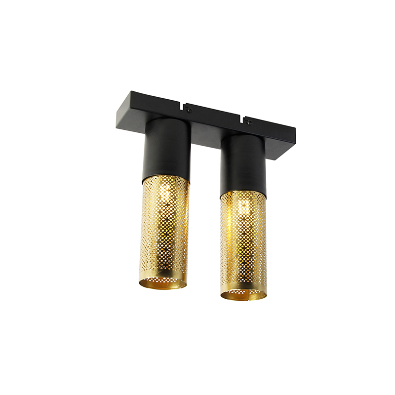 E-shop Industriálne stropné svietidlo čierne so zlatými 2 svetlami - Raspi