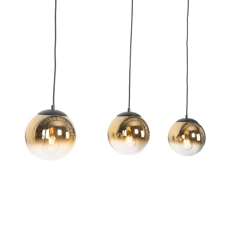 Art Deco Hängelampe schwarz mit gold länglich 3-flammig - Pallon