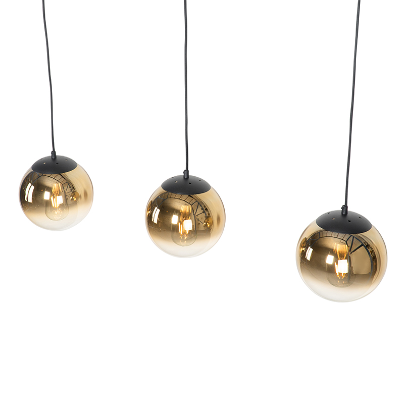Art Deco Hängelampe schwarz mit gold länglich 3-flammig - Pallon