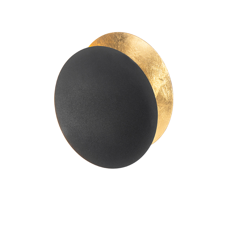 QAZQA Appliques Sunrise - Moderno - Acciaio - Nero/Oro/Ottone - Tondo Max. 1 X Watt 15 Lampada da parete moderna nera con oro - Sunrise