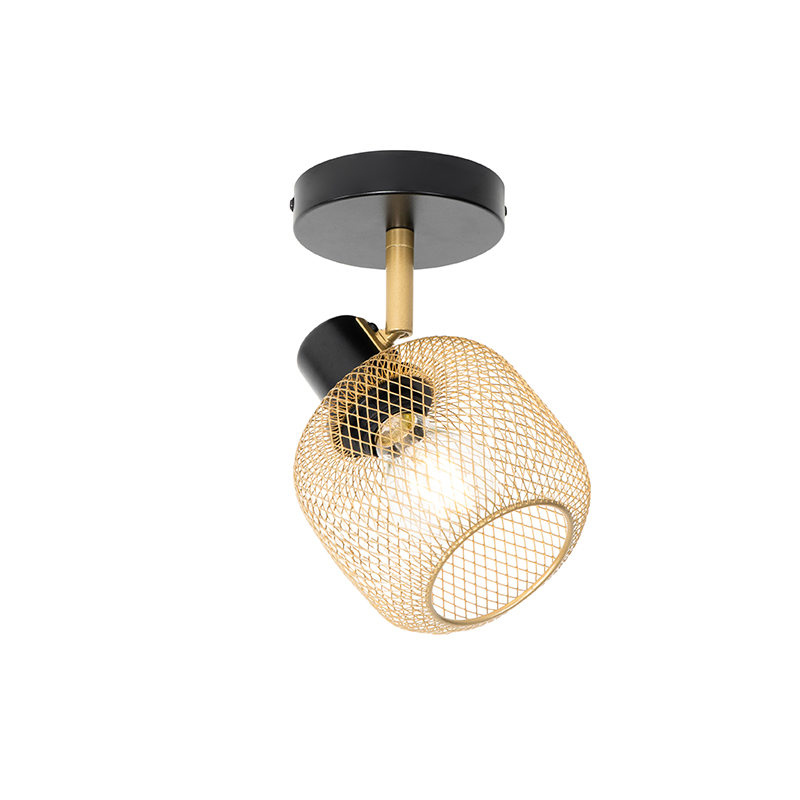 QAZQA Industriële spot zwart met goud - Bliss Mesh