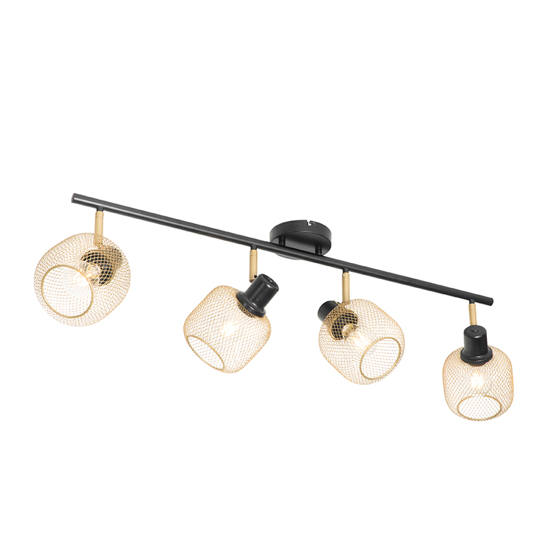 Priemyselné bodové svetlo čierne so zlatom 4-žiarovkové - Bliss Mesh