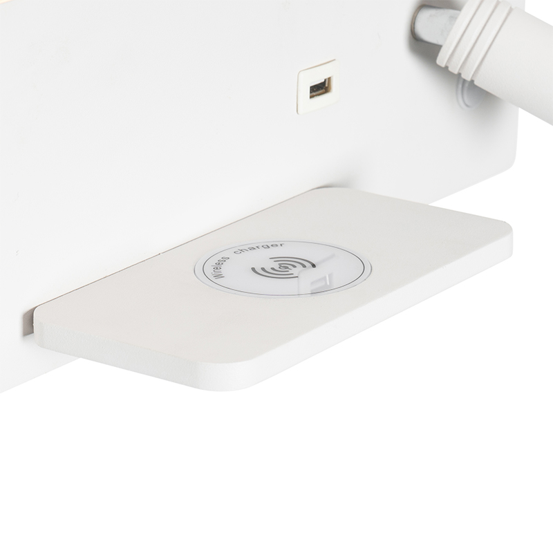 Set of 2 Wall Light White Incl. LED with USB and Inductive Charger - Riza