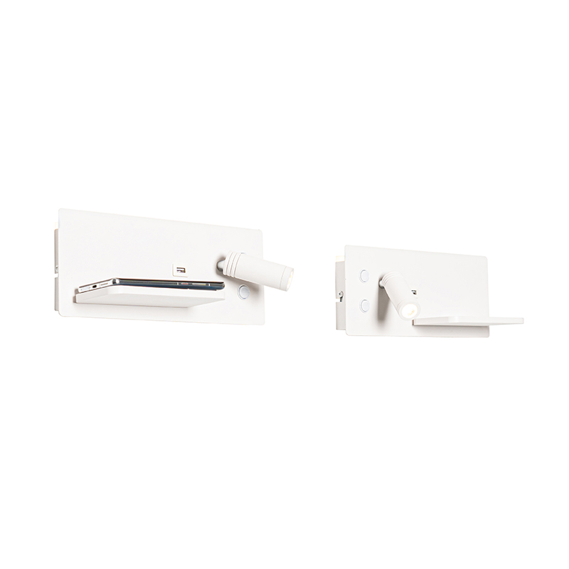 Set of 2 Wall Light White Incl. LED with USB and Inductive Charger - Riza