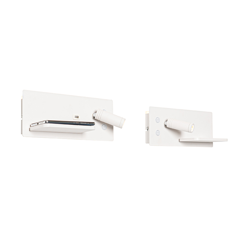 Set of 2 Wall Light White Incl. LED with USB and Inductive Charger - Riza