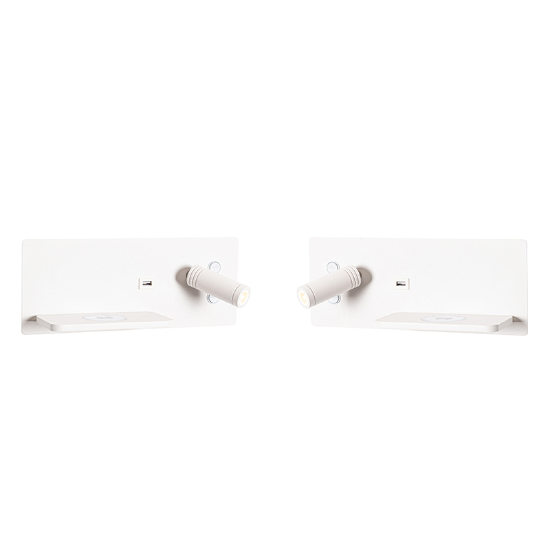 Set of 2 Wall Light White Incl. LED with USB and Inductive Charger - Riza