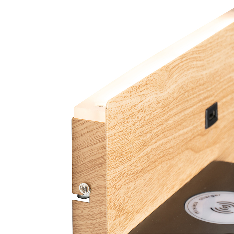 Set di 2 applique nere con legno incl. LED con USB e caricatore a induzione - Riza