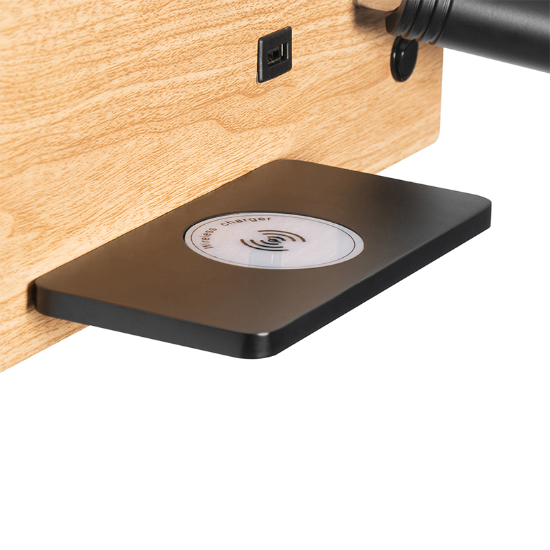 Set di 2 applique nere con legno incl. LED con USB e caricatore a induzione - Riza