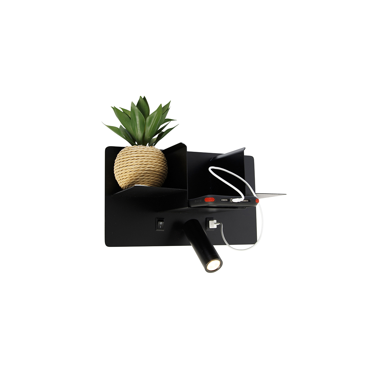 Moderná nástenná lampa čierna vrátane LED s USB - Thijs