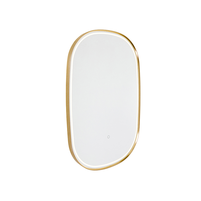 Fürdőszobai tükör rézszínű LED-del, 3 fokozatban dimmelhető, érintőgombos, ovális - Miral