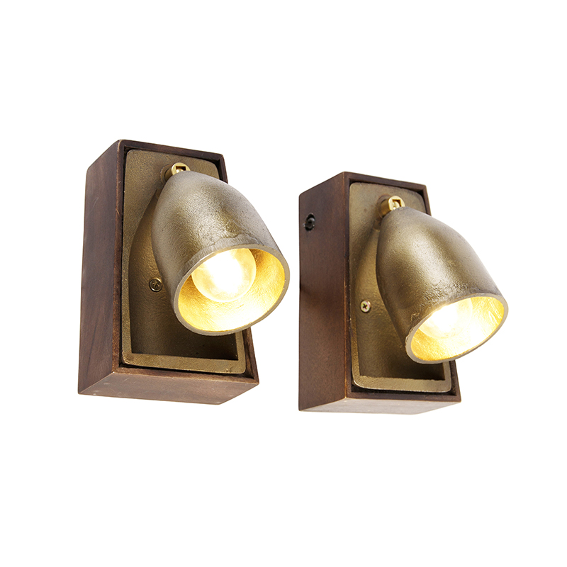 Set di 2 applique industriali ottone legno - BRENT