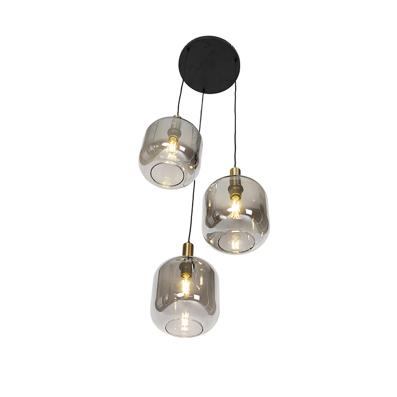 lampe à suspension design noir avec or avec verre fumé 3 lumières - zuzanna