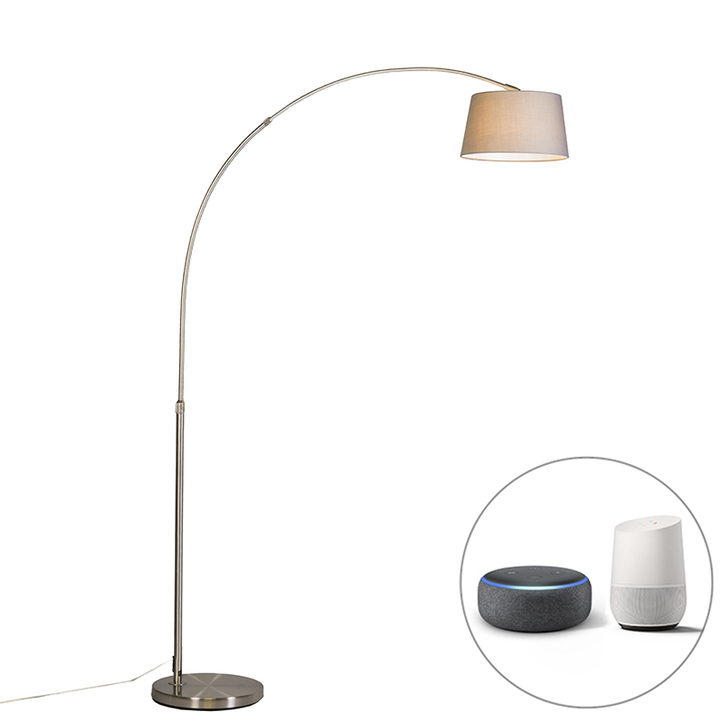 Image of Lampada ad arco acciaio paralume grigio con lampadine smart - ARC BASIC