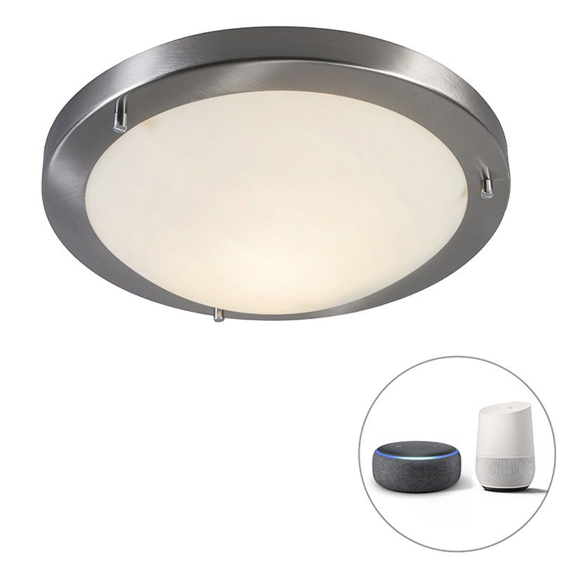 Inteligentné stropné svietidlo oceľové 31 cm vrátane WiFi A60 IP44 - Yuma Inteligentné stropné svietidlo oceľové 31 cm vrátane WiFi A60 IP44 - Yuma
