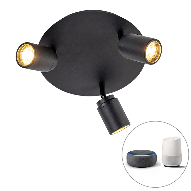 Inteligentný moderný bodový čierny vrátane GU10 3-svetelný IP44- Ducha