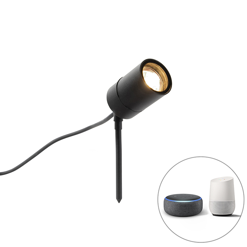 Inteligentný moderný bodový reflektor čierny IP44 vrátane wifi GU10 - Solo