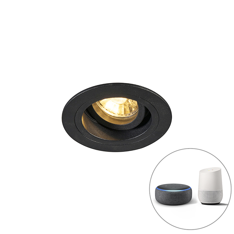 Inteligentné zapustené bodové svetlo čierne okrúhle vrátane WiFi GU10 - Chuck